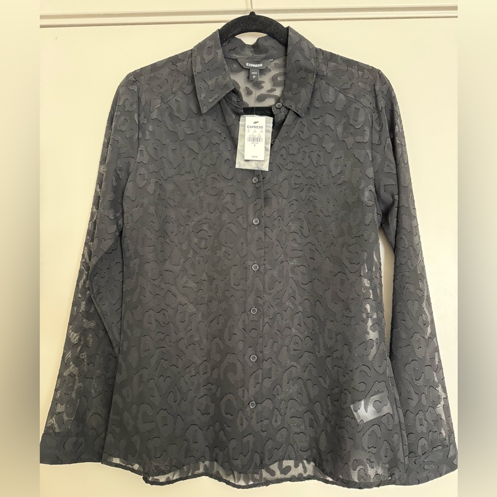 Express | Original Sheer (Black) Leopard Print Portofino Shirt sz S